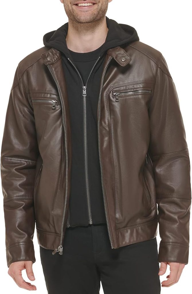 Calvin Klein Men’s Motorcycle Jacket With Removable Hoodie