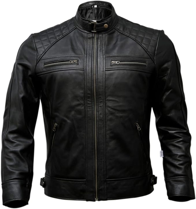 Men's Genuine Leather Biker Jacket Black Vintage Brown Distressed Lambskin Motorcycle Jacket