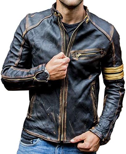 Mens Vintage Cafe Racer Motorcycle Distressed Biker Leather Jacket