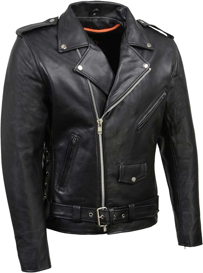 Milwaukee Leather SH1011 Black Classic Brando Motorcycle Jacket for Men