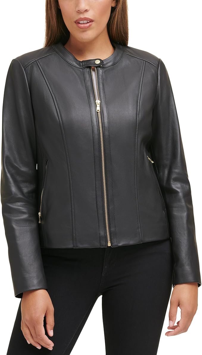 Cole Haan Women’s Front Zip Leather Jacket